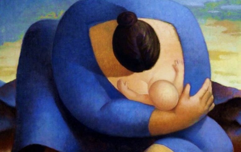 Moeder en zoon Een baby hoort de stem van zijn moeder