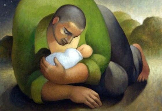 Vader en baby zoon in het heden