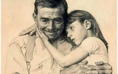 Opa met kleindochter op schoot