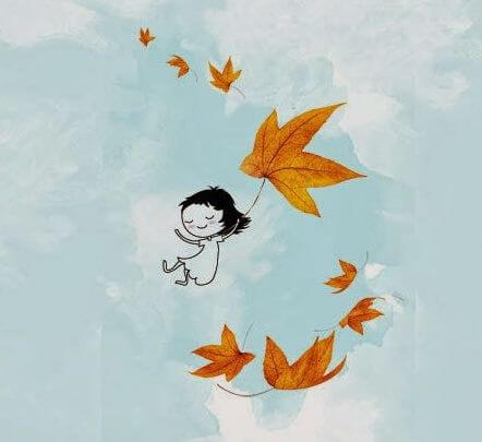 Meisje vliegt met bladeren