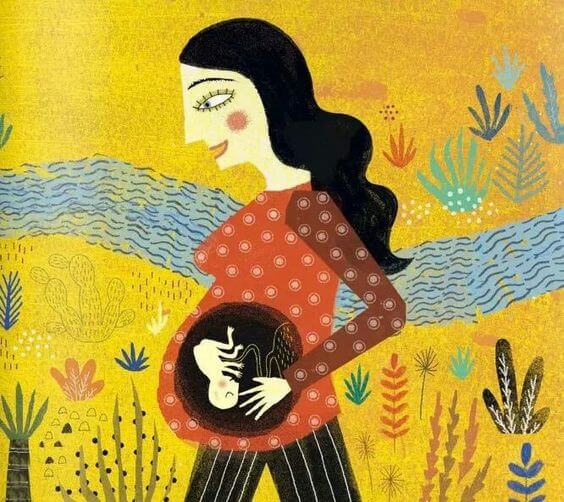 Tekening: moeder met baby in haar buik