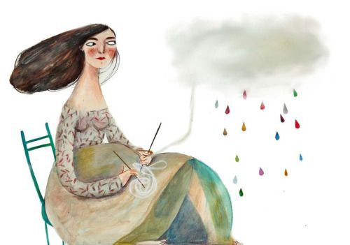 De kraamtijd is niet rooskleurig Vrouw met regenwolken van verdriet