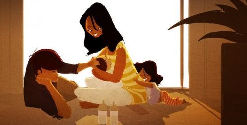 Tekening: ouders met twee kinderen