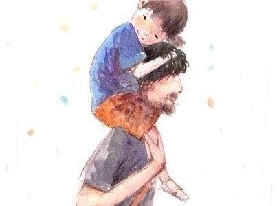 Vader met zoon op zijn rug