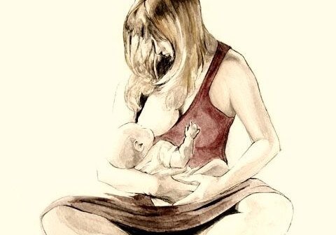 Moeder geeft bortsvoeding tekening