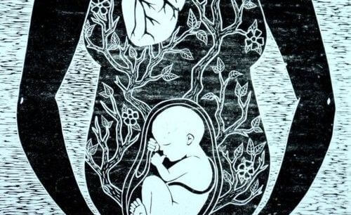 Tekening: baby in de buik van zijn moeder