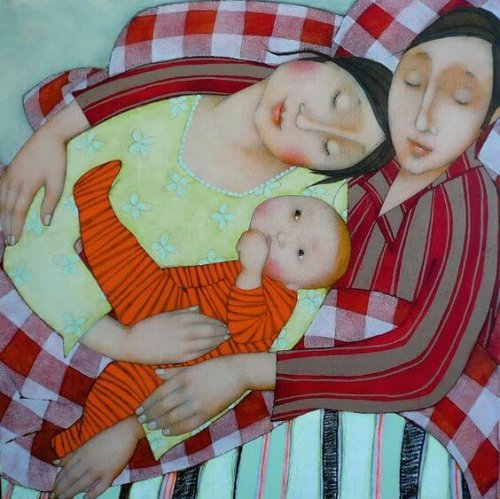 Tekening van een gezinnetje