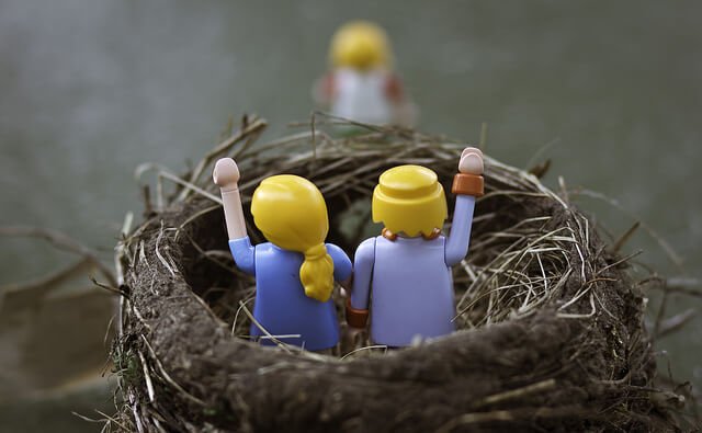 Vogelnest met twee lego figuurtjes